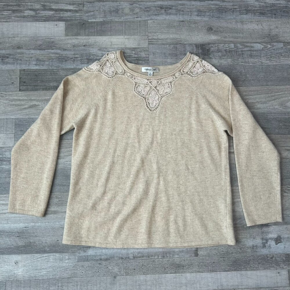 Coldwater Creek beige crochet lace Lambswool + Rabbit hair sweater size 1X S32 - Picture 1 of 8